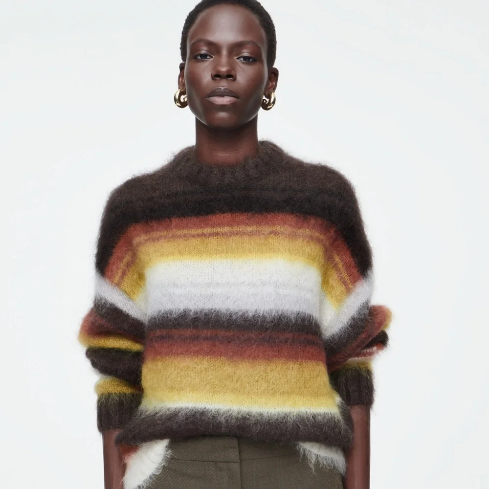 COS striped mohair sweater brown yellow gray size M worn once like new - Picture 2 of 5